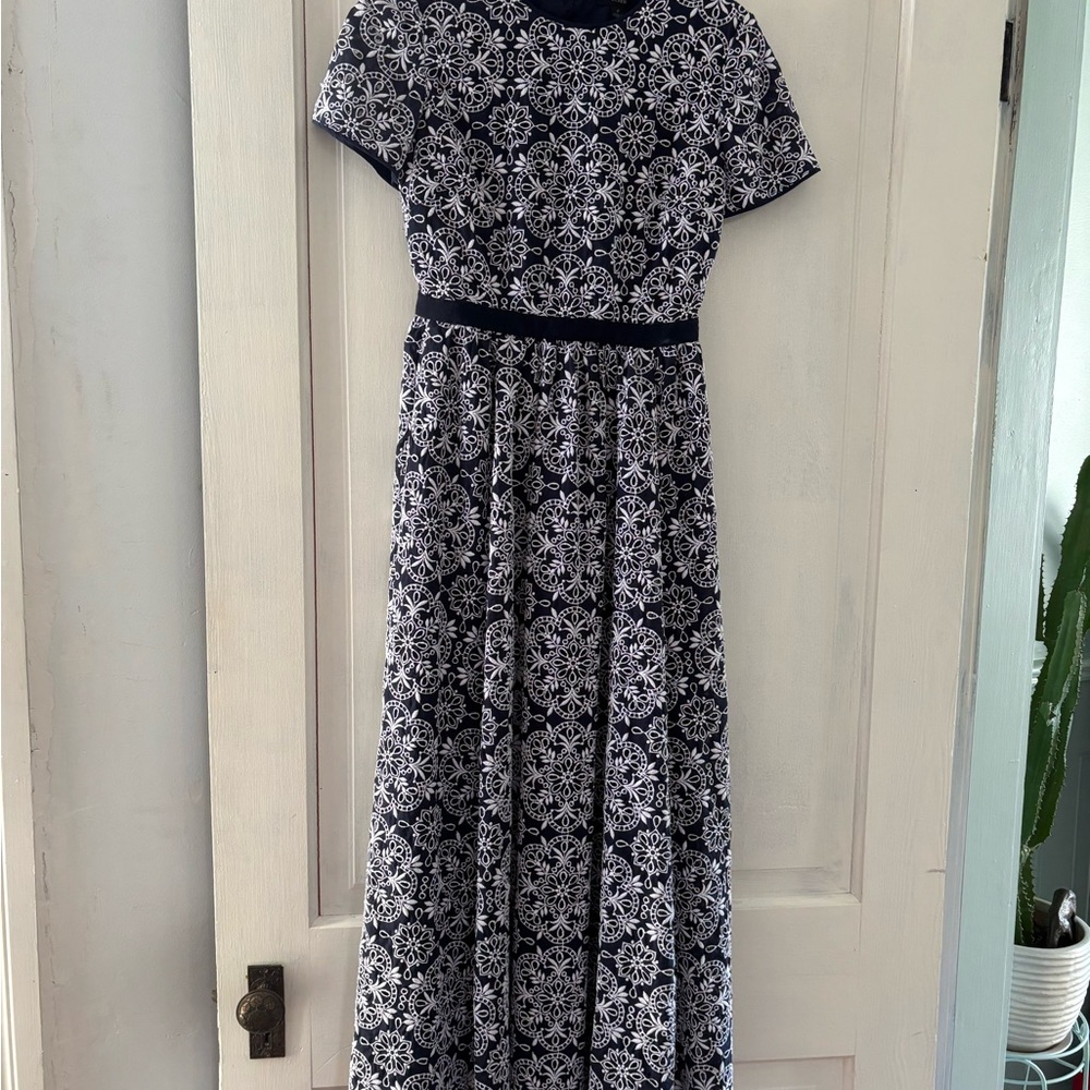 J. Crew Embroidered Eyelet Maxi Dress in Navy - Picture 2 of 7